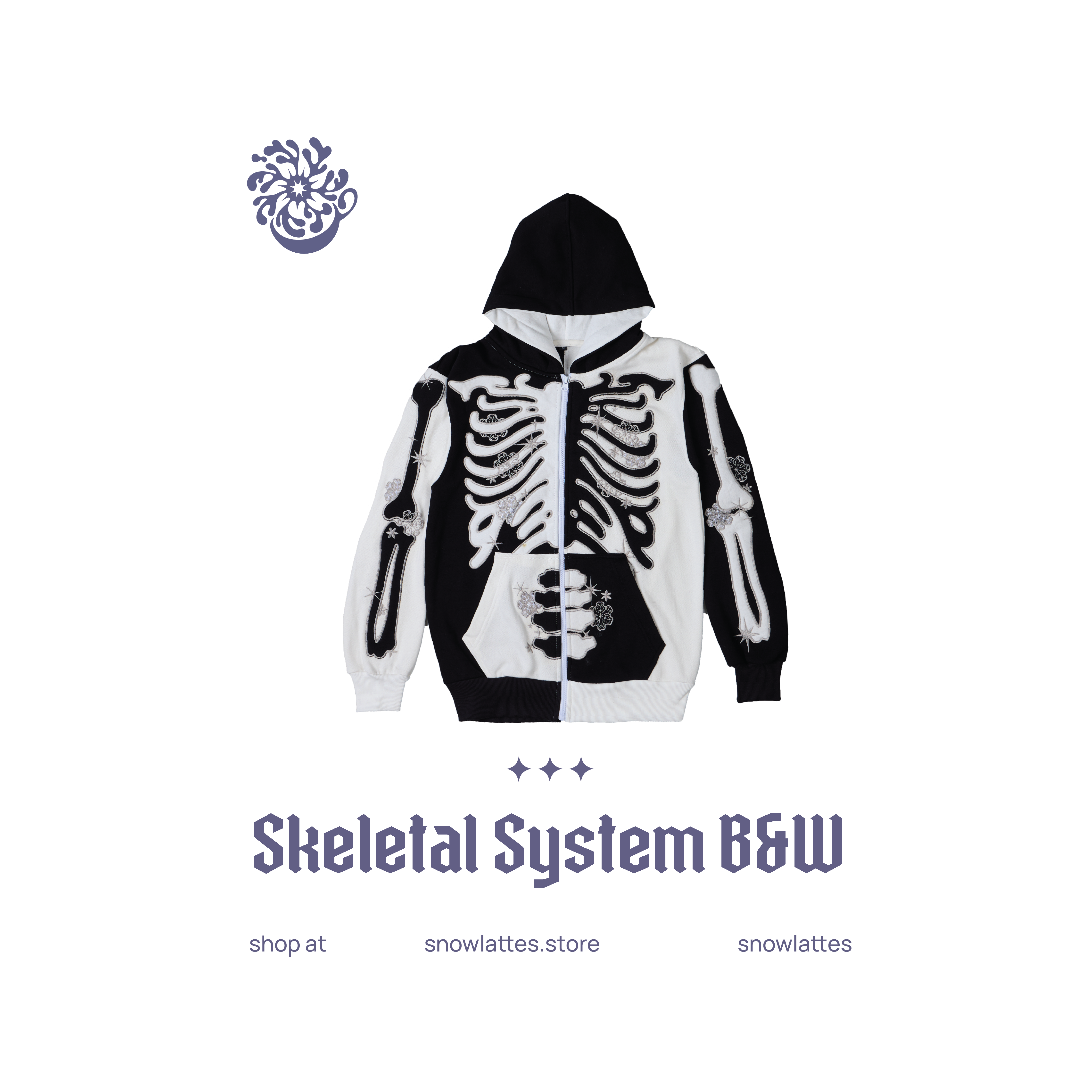 Skeletal System Hooded Jacket - B&W – SNOWLATTES