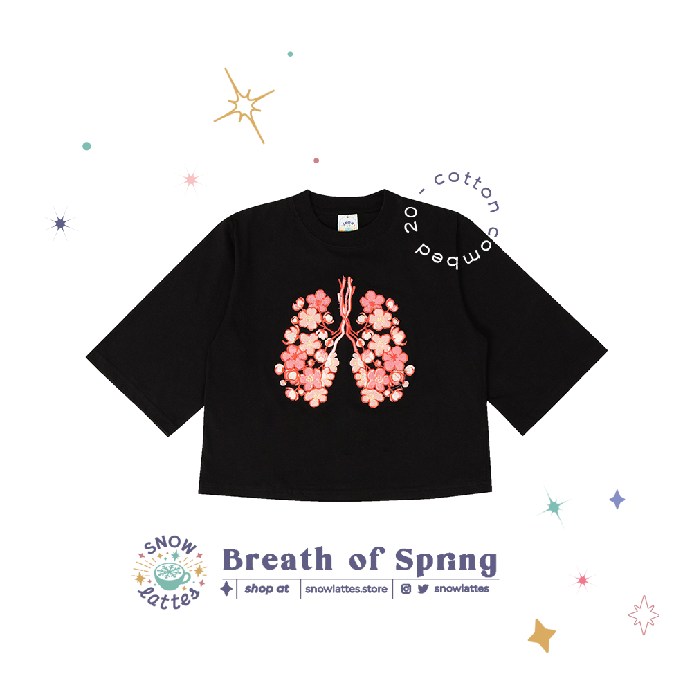 Breaths of Spring (Black) -  Embroidery Cropped Tee