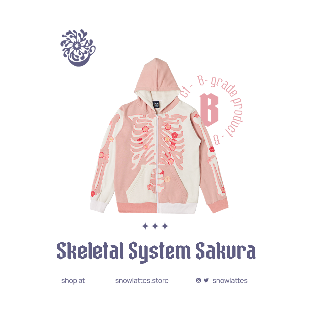 【B-Grade and C-Grade】 Skeletal System Hooded Jacket - Sakura