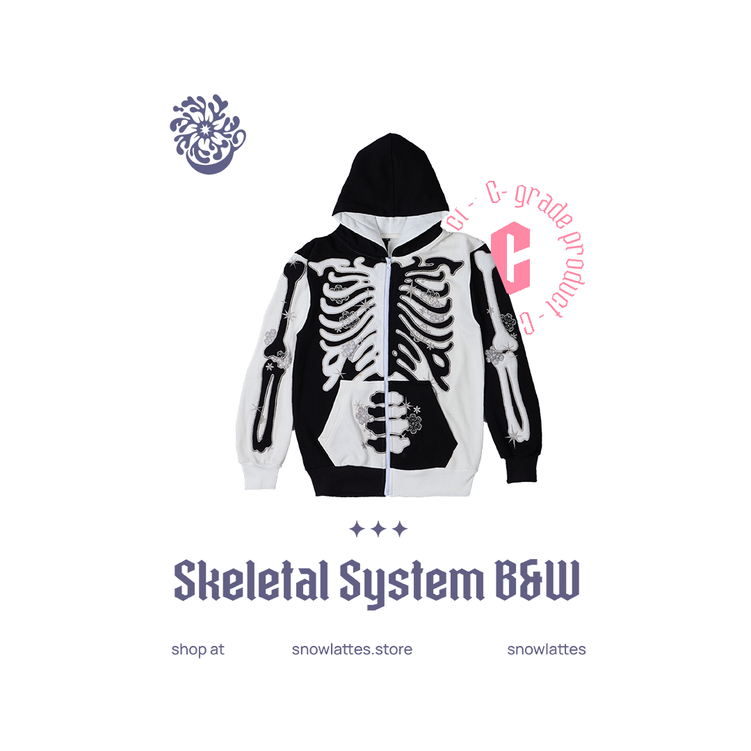 (B-Grade and C-Grade) Skeletal System Hooded Jacket - B&W