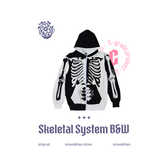 (B-Grade and C-Grade) Skeletal System Hooded Jacket - B&W