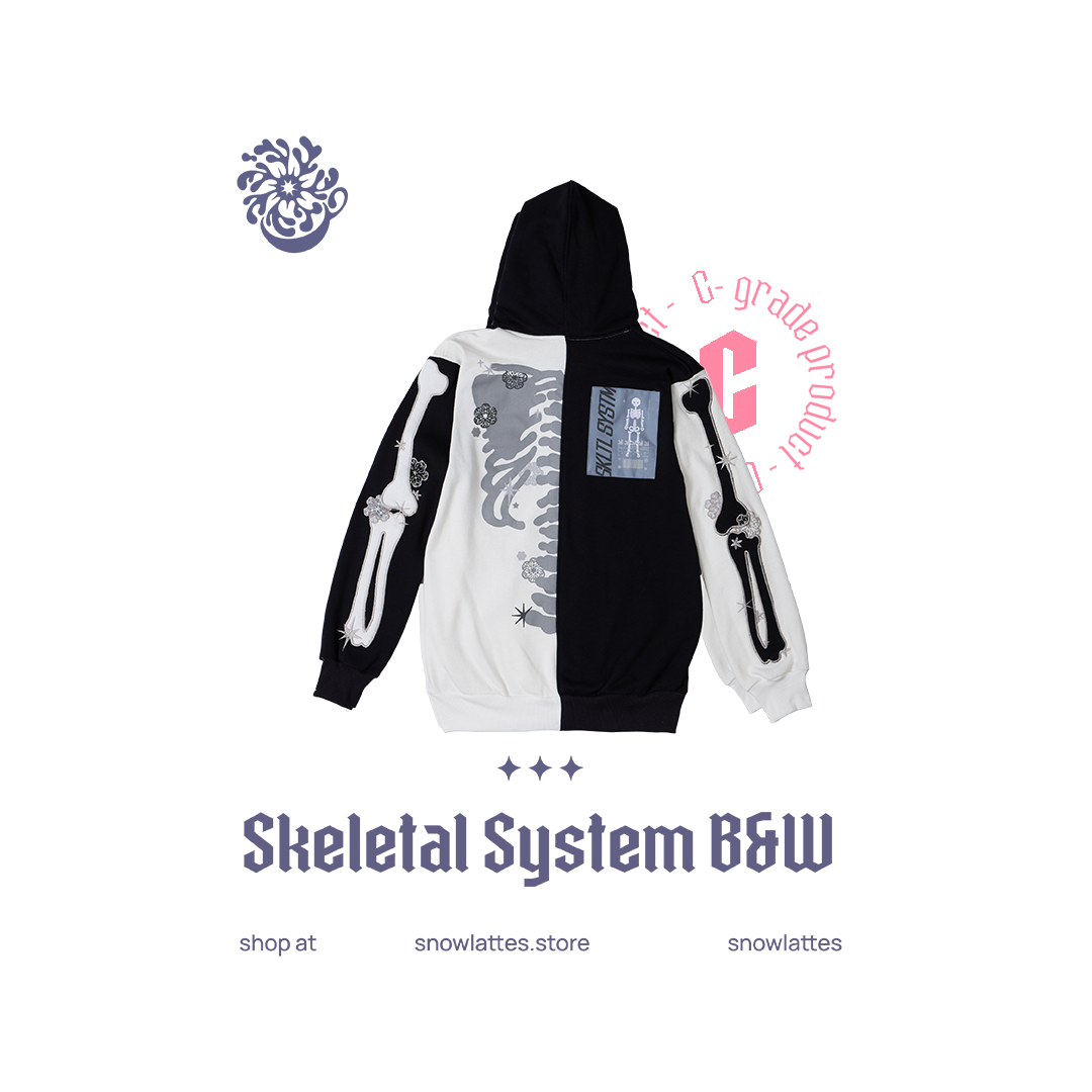 (B-Grade and C-Grade) Skeletal System Hooded Jacket - B&W