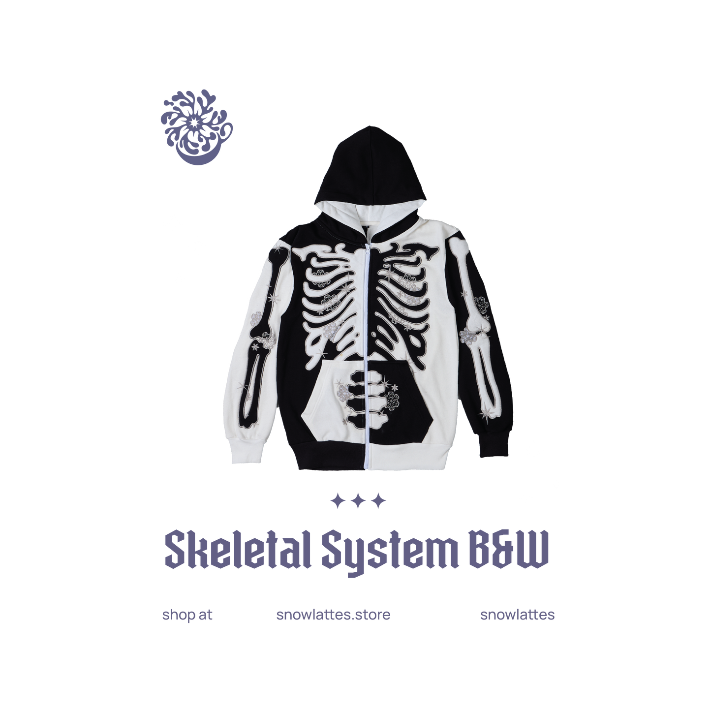 Skeletal System Hooded Jacket - B&W