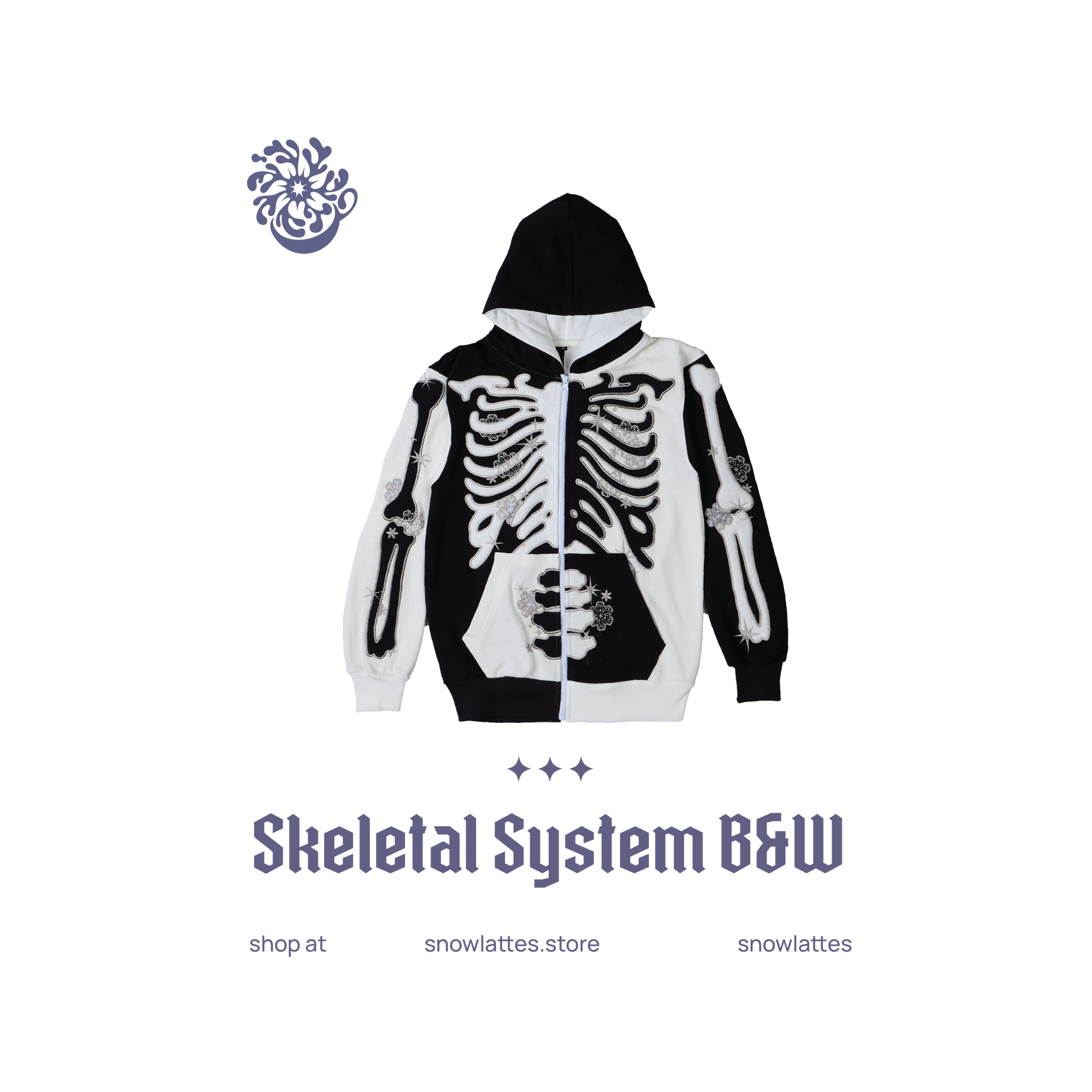 O*s様 Na+H BONEジャケット Skeletal System Hooded Jacket - B&W – SNOWLATTES