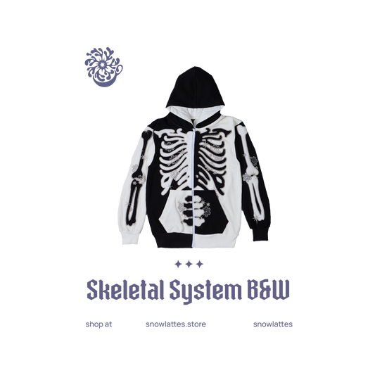 Skeletal System Hooded Jacket - B&W