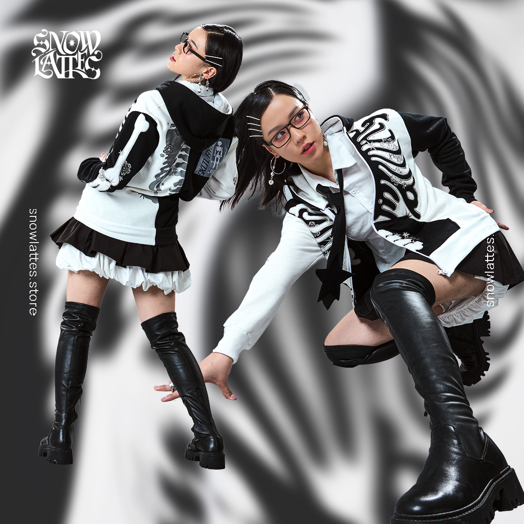 (B-Grade and C-Grade) Skeletal System Hooded Jacket - B&W