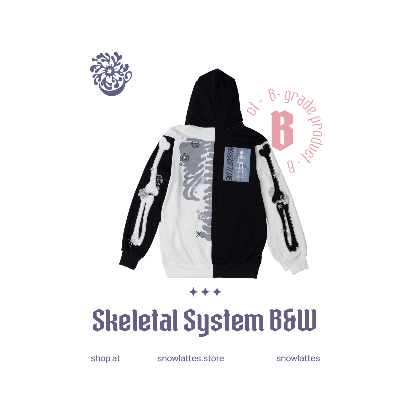 (B-Grade and C-Grade) Skeletal System Hooded Jacket - B&W