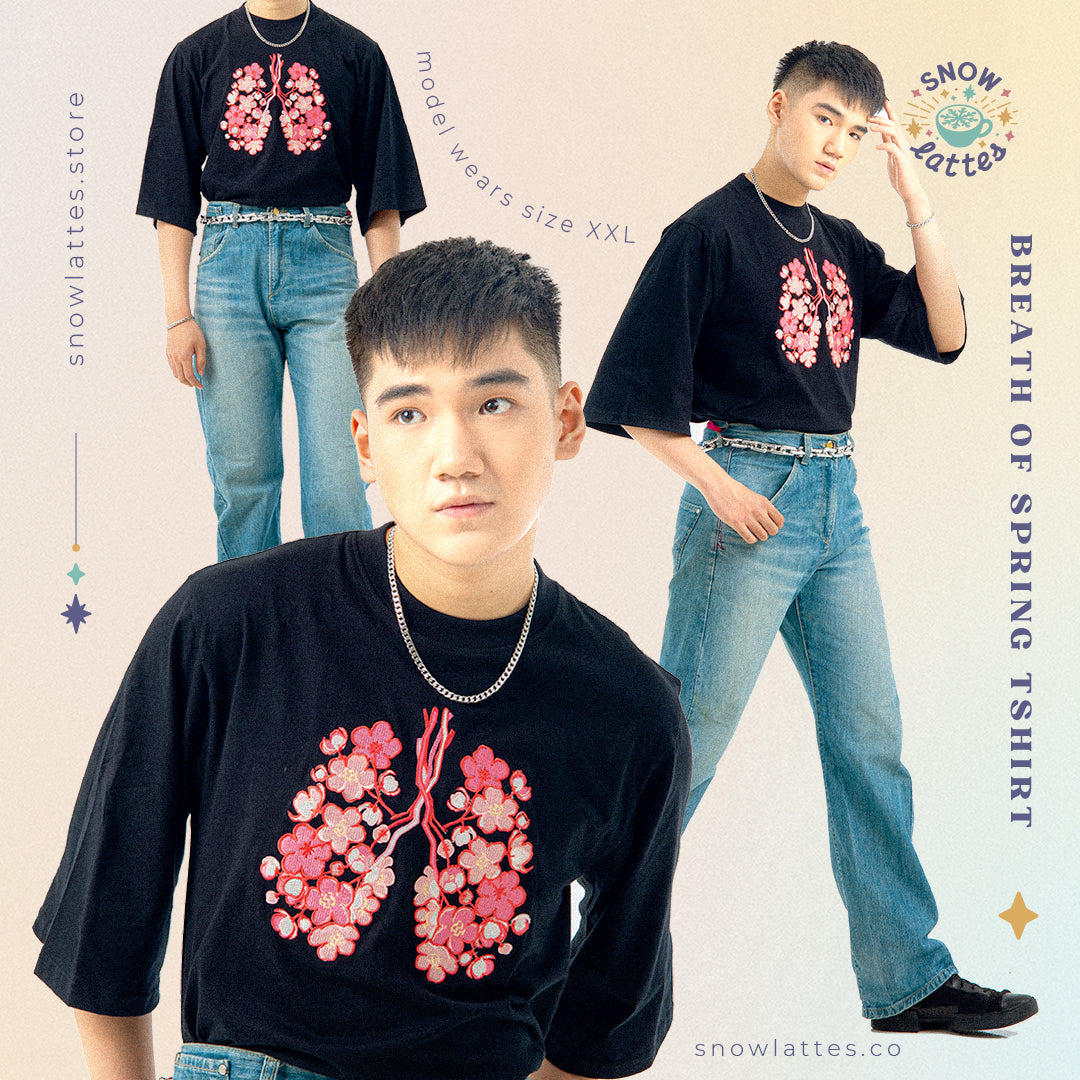 Breaths of Spring (Black) -  Embroidery Cropped Tee