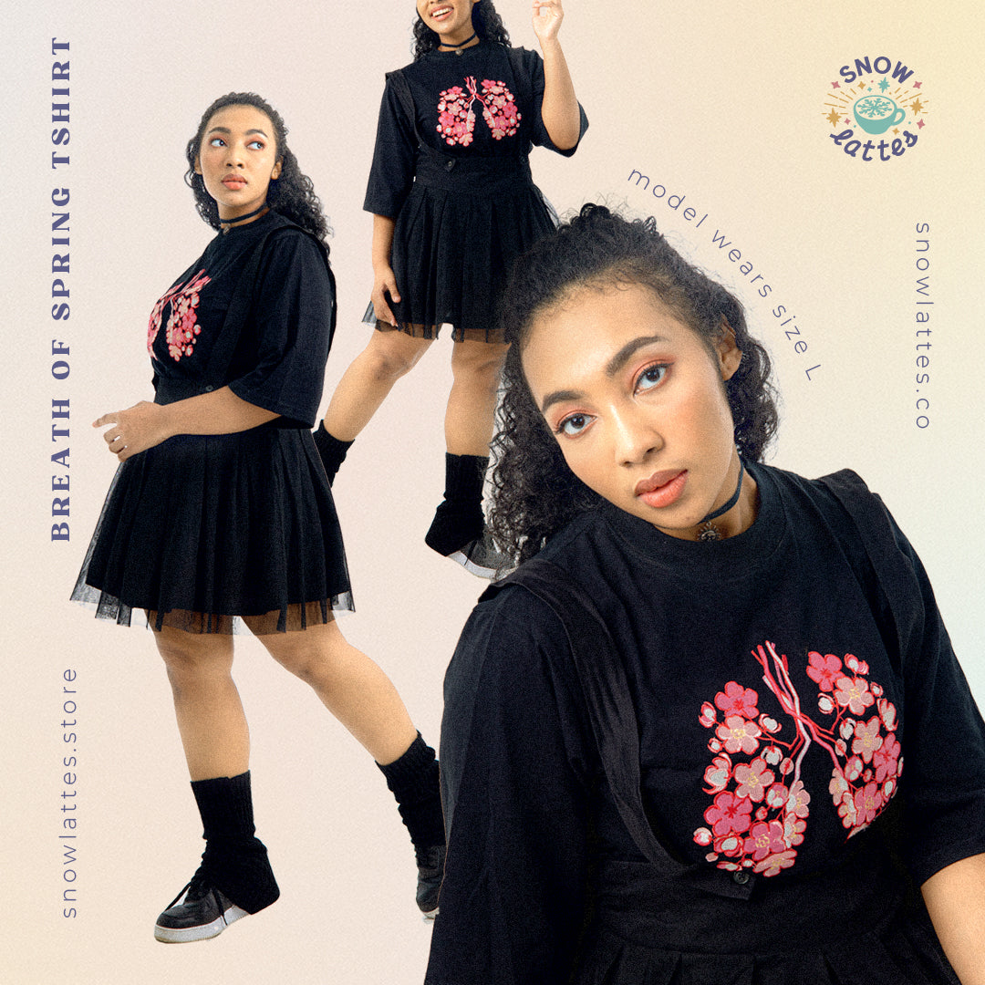 Breaths of Spring (Black) -  Embroidery Cropped Tee